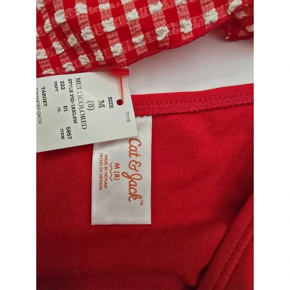Cat & Jack Girls Red Gingham Ruffle Tankini Swimsuit Set Size M 8 NWT